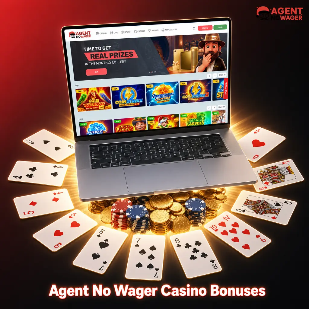 Agent No Wager Casino bonuses for UK players including welcome match, free spins, reload, and cashback offers