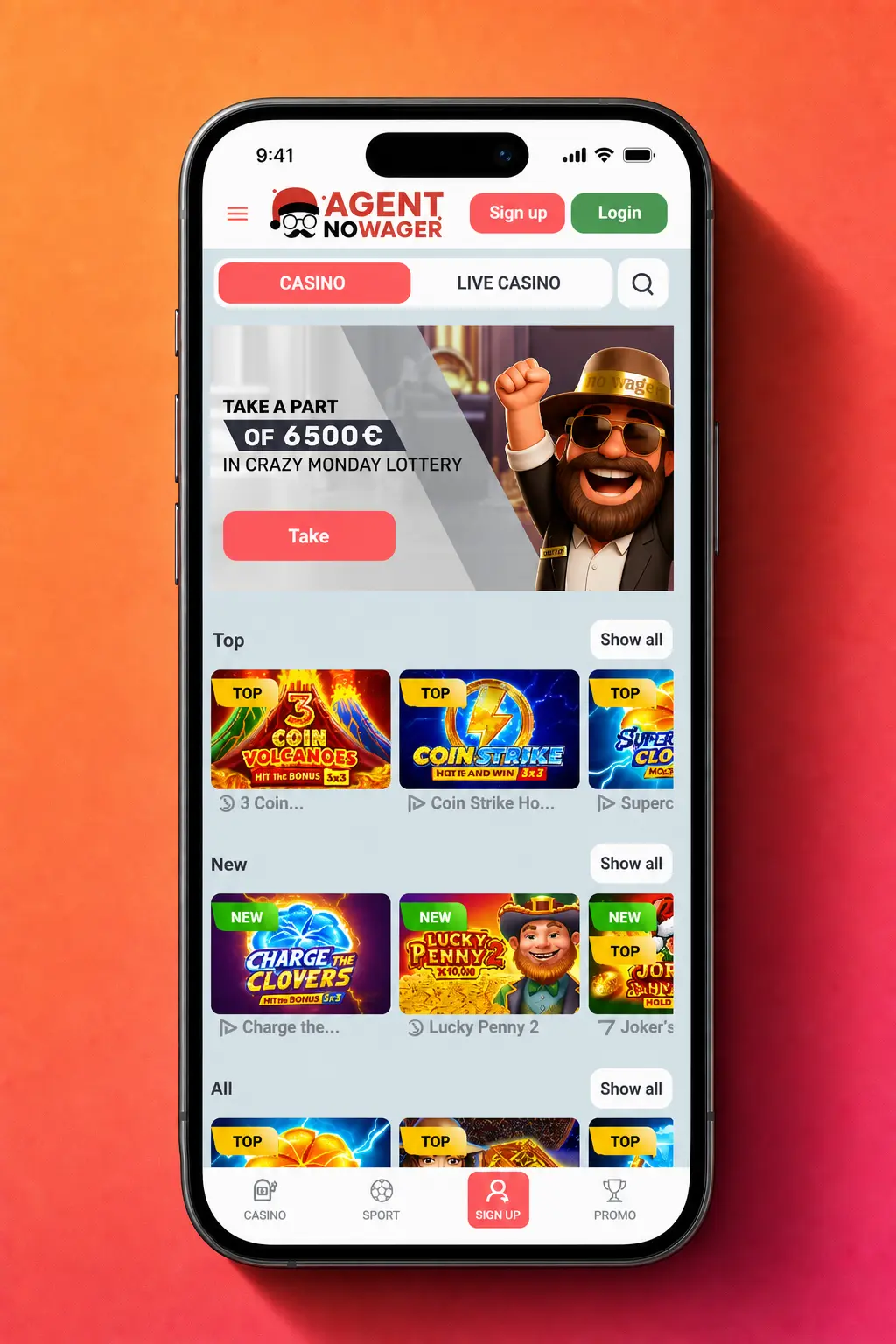 Step-by-step guide to claiming a bonus at Agent No Wager UK, showing sign-up, deposit, promo code, and confirmation steps