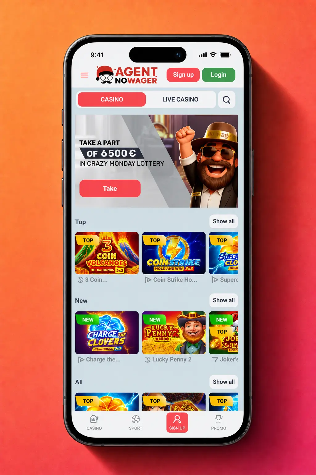Step-by-step guide to claiming a bonus at Agent No Wager UK, showing sign-up, deposit, and promo code steps