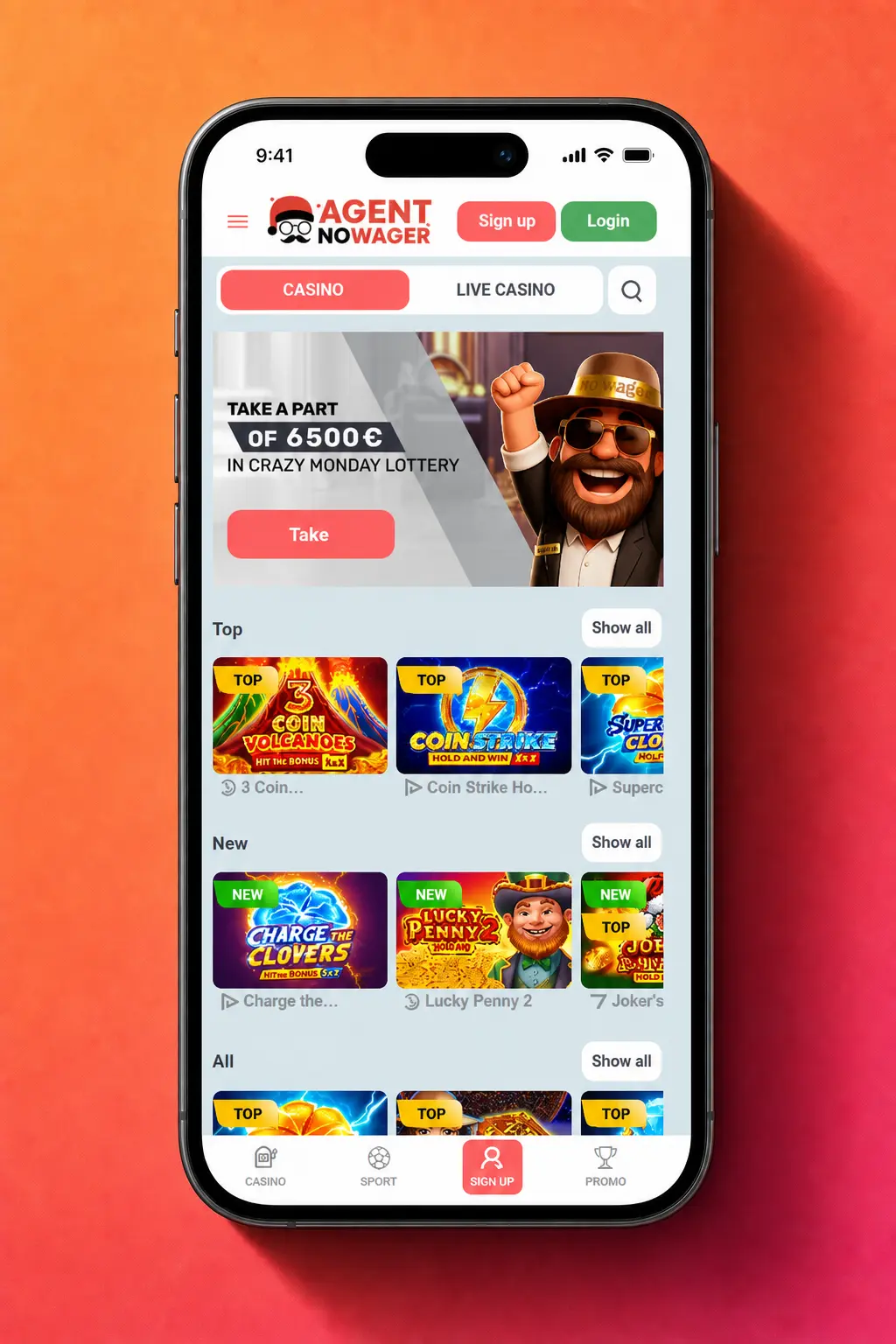 Step-by-step guide to claiming a bonus at Agent No Wager UK, showing sign-up, deposit, and promo code steps