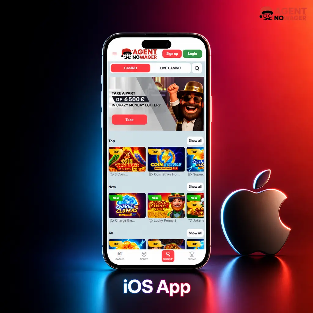 Agent No Wager iOS app on iPhone and iPad, available on the App Store for UK players running iOS 12.0 or later