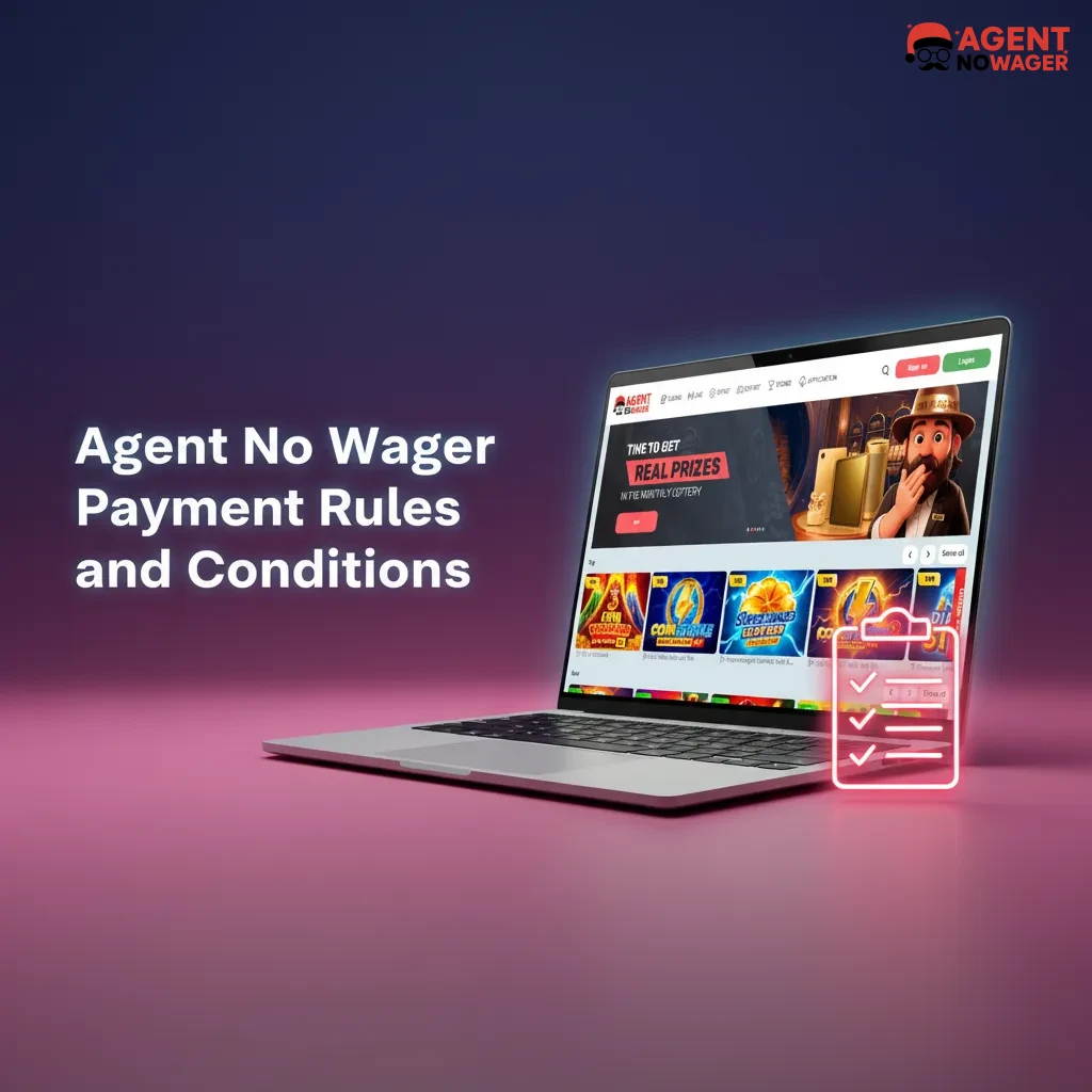 Agent No Wager UK payment rules poster: ID checks, same-method withdrawals, name match, bank times, bonus wagering.
