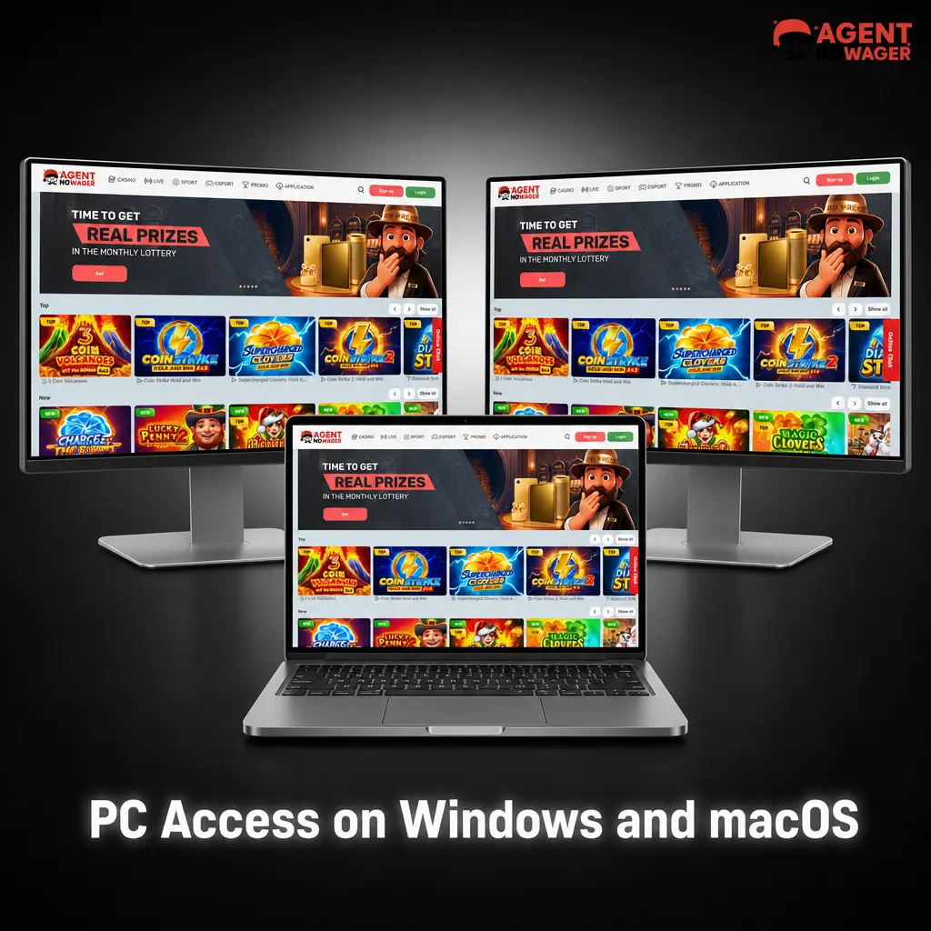 Agent No Wager casino website accessed via Chrome browser on Windows and macOS desktop computers
