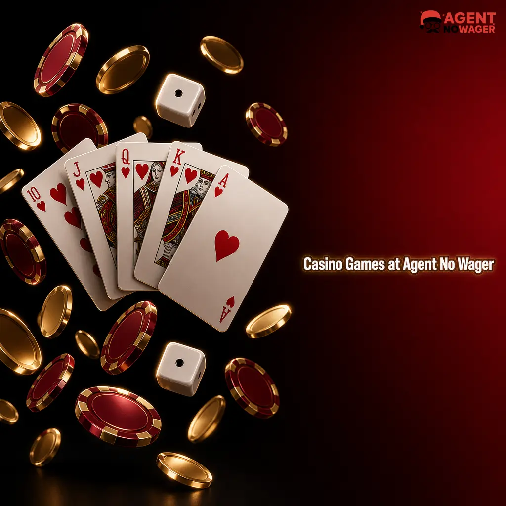 Diverse casino games at Agent No Wager including slots, live dealer tables, jackpots, and instant win titles for UK players