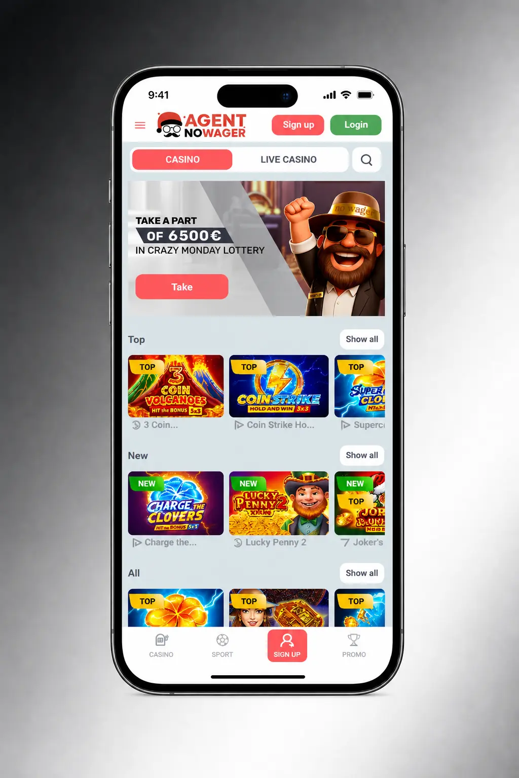 Step-by-step guide to starting casino games at Agent No Wager including slots, live dealer and crash titles