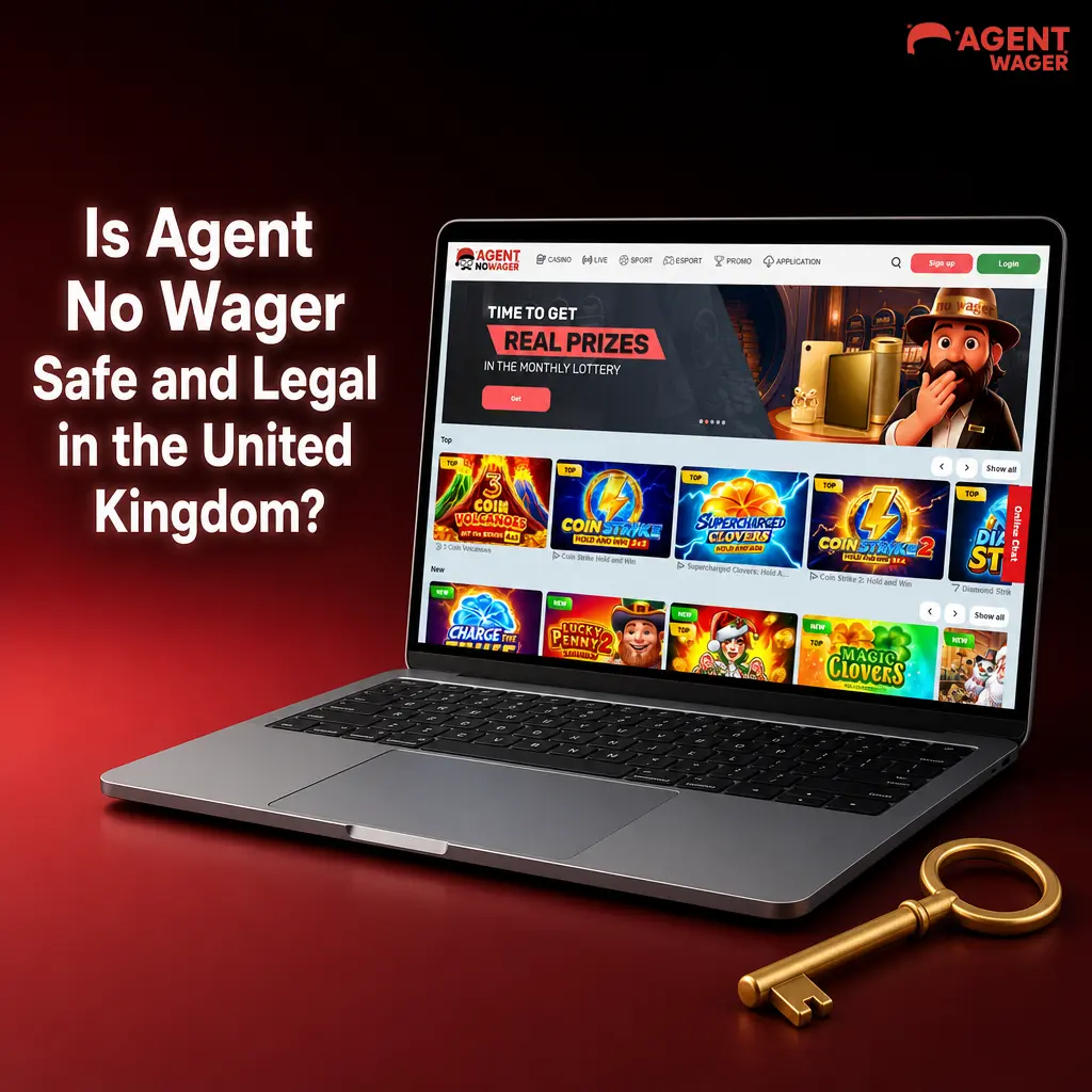 Agent No Wager casino homepage showing SSL security badge and Curaçao gaming licence for UK players