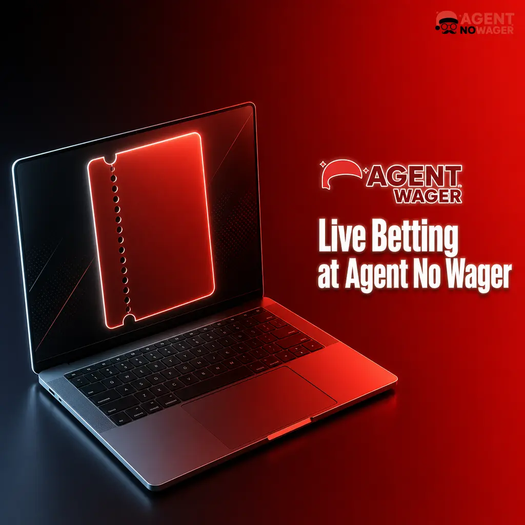 Live in-play betting interface showing football, tennis and basketball markets with real-time odds and scores at Agent No Wager
