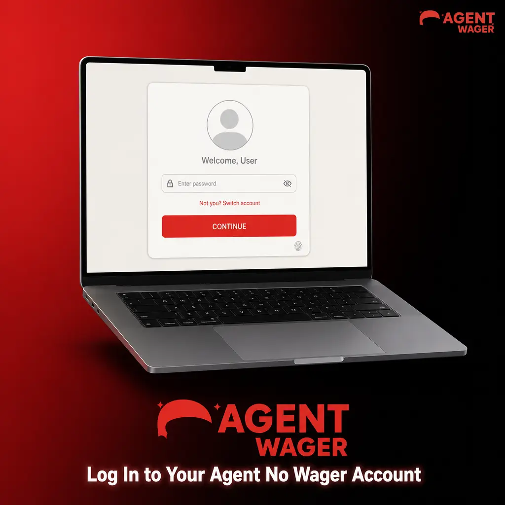 Agent No Wager casino login page showing email and password fields for returning players to access their account dashboard