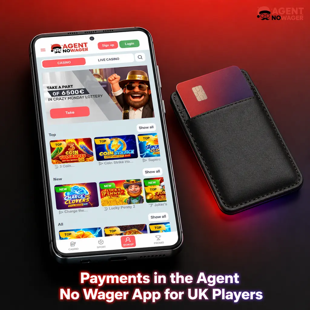 Agent No Wager app payment methods for UK players including VISA, Mastercard, and USDT ERC20 crypto options