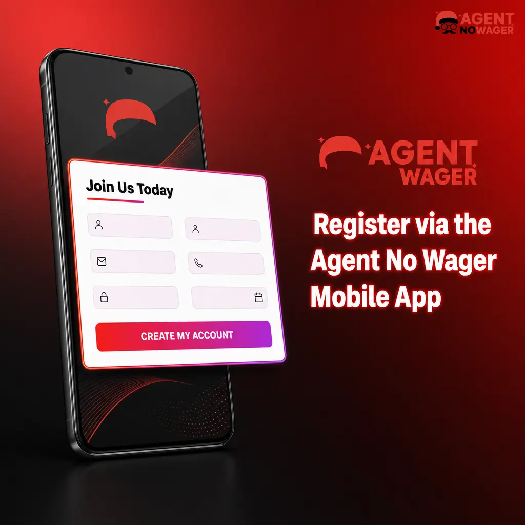 Agent No Wager mobile app registration screen on Android showing sign-up options including email, phone, and social media