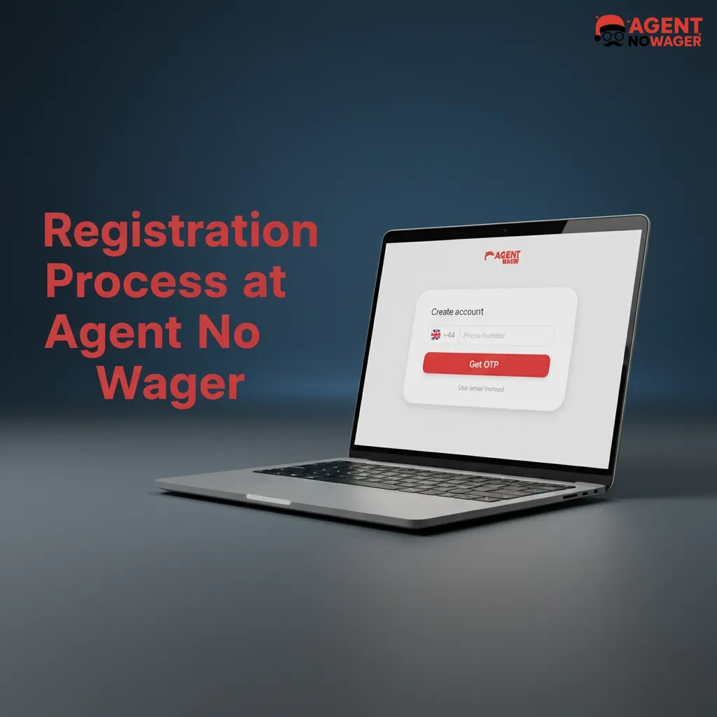 Agent No Wager registration flow: sign up, choose method, enter details, verify email, set limits/KYC, make first deposit.