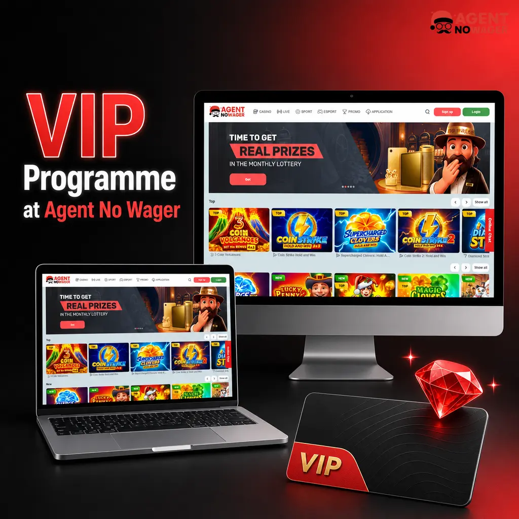 Agent No Wager VIP loyalty programme tiers showing perks like higher withdrawal limits and dedicated account management for UK players