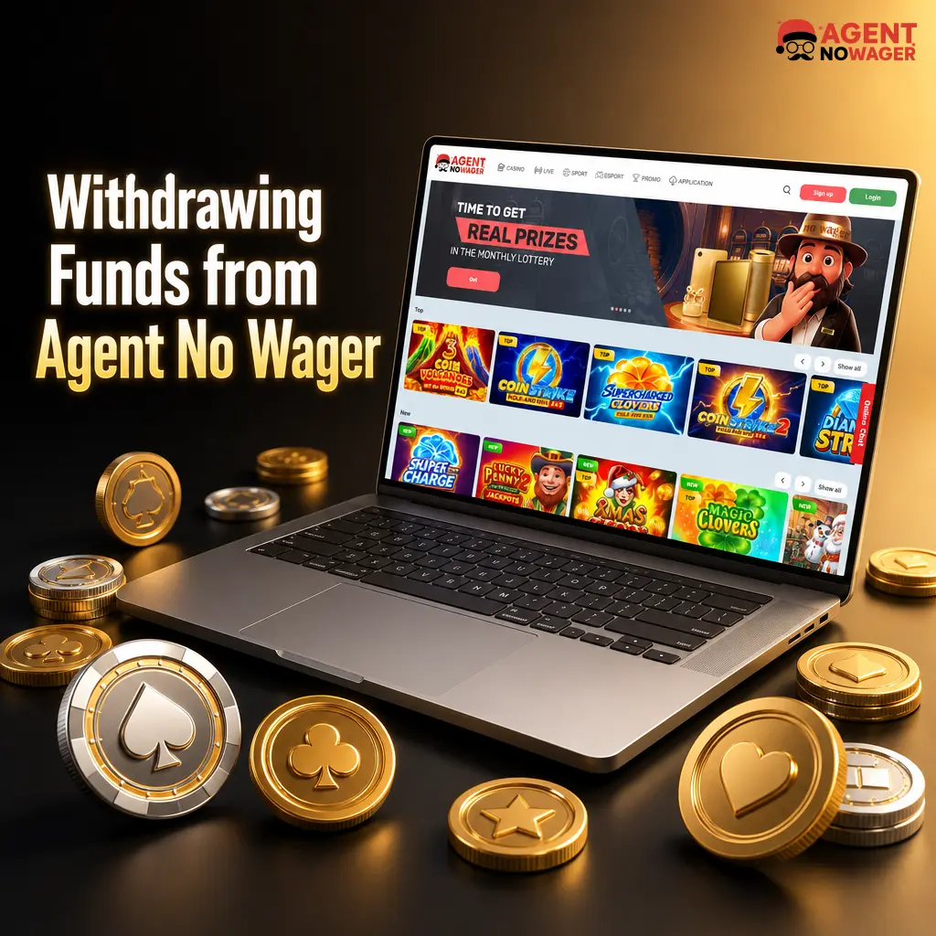 Agent No Wager withdrawal process showing account cashout options and transaction tracking steps in GBP